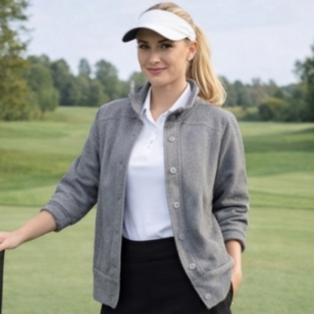 Straight Down Golf Brand Button Up Fitted Fleece Gray Bomber Jacket Sz M